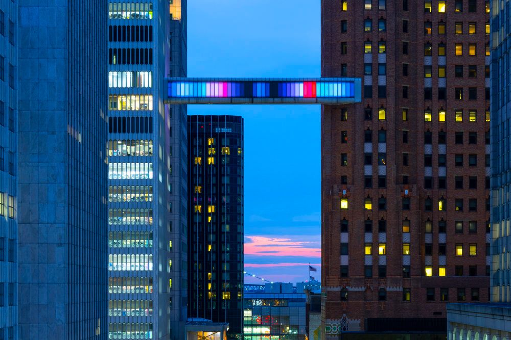 Phillip K Smith III’s Detroit Skybridge Glows with Blocks of Colour